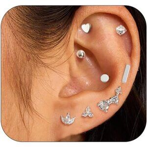 🆕 Women Silver Small Hoop Earrings Trendy Chunky Multiple Piercing Jewelry Gift